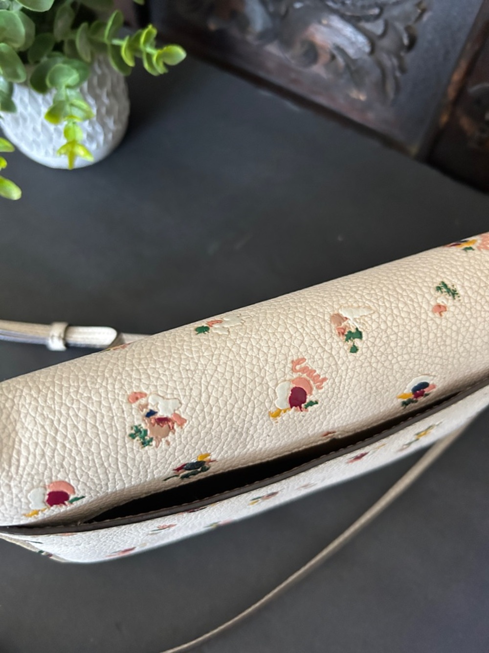 Coach Cream Floral Pebbled Leather Crossbody Bag with Gold-Tone 'C' - Picture 9 of 17